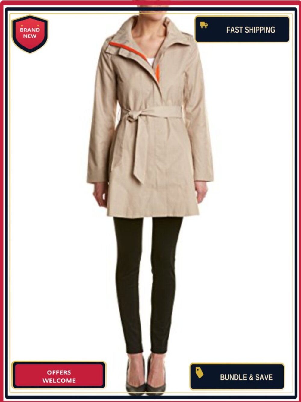Kensie Women's Tie Waist Trench Coat 57% Cotton 43% Polyester